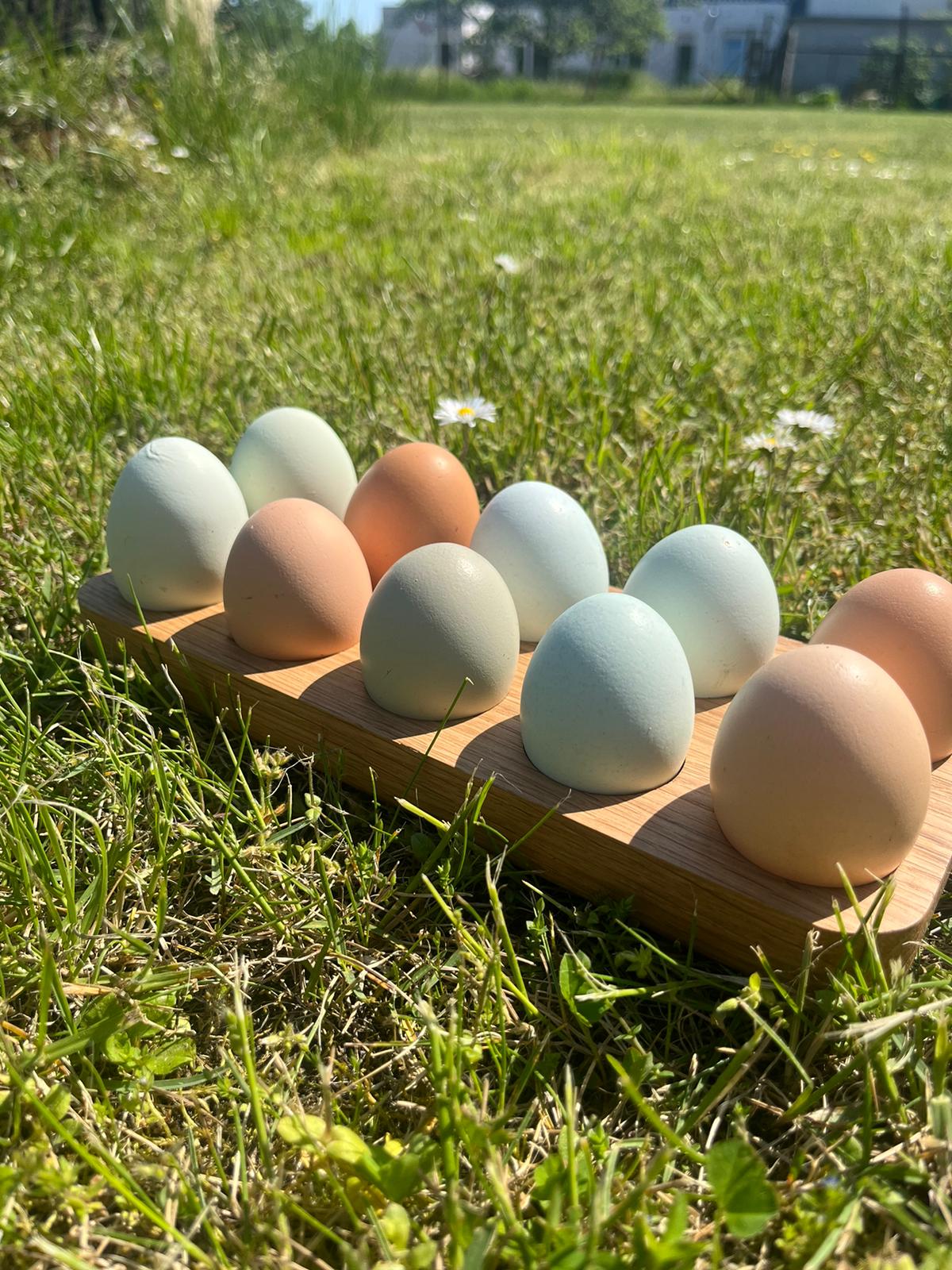 Eierhalter, Eiertablett, Servierbrett aus natürlicher Eiche für 10 Eier