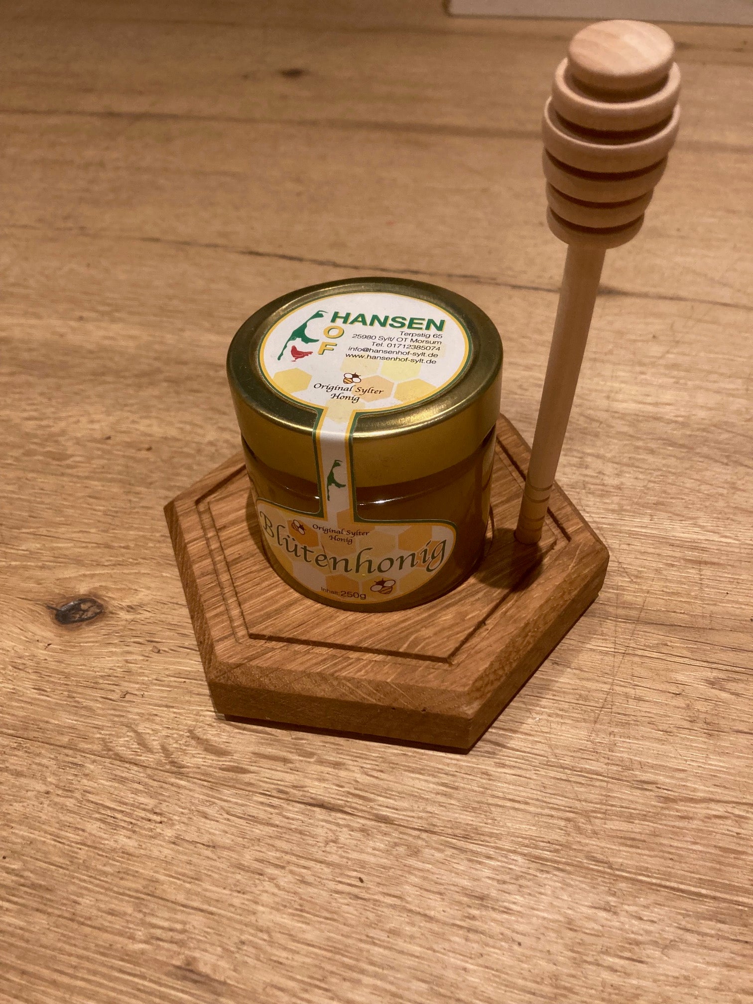 Honig-Servierbrett mit 250 gr Blütenhonig vom Hansenhof Sylt!