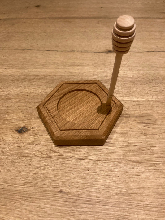 Servierbrett Honig aus Eiche, Honigbrett, Holzwabe, Honigwabe mit Honiglöffel